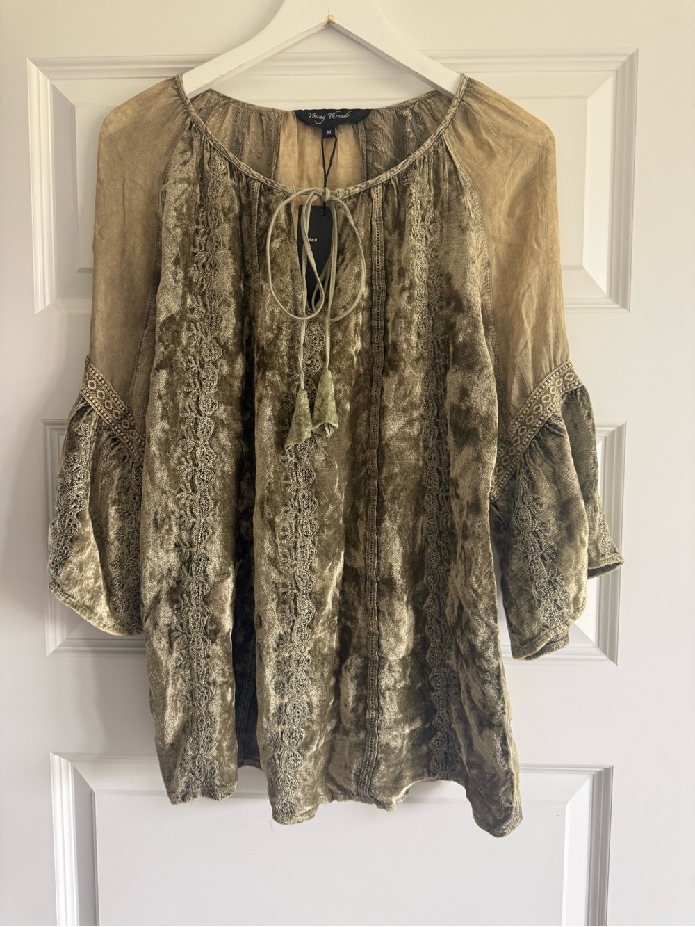 Young Threads Velvet Patchwork Boho Top NWT Size M